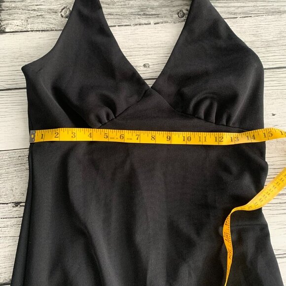 Vintage 70s Maxi Dress Black V-Neck Empire Waist Witchy Halter Gown - Picture 11 of 13